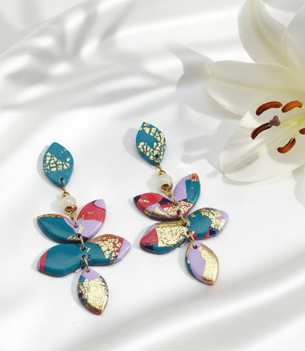Boucles d'oreilles colorée, pierre de lune, polymère