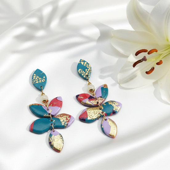 Boucles d'oreilles colorée, pierre de lune, polymère