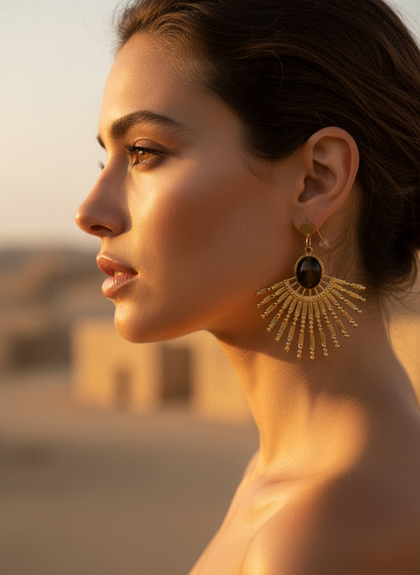 Boucles d'oreilles doré et oeil de tigre