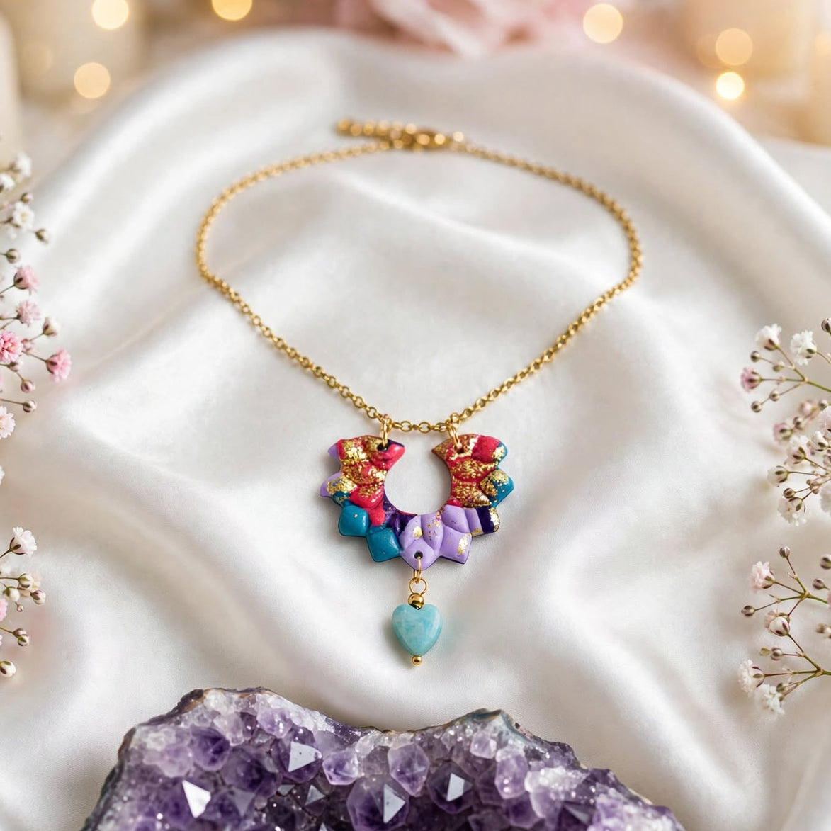 collier coloré coeur amazonite