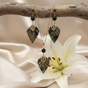 parure bijoux en obsidienne noire