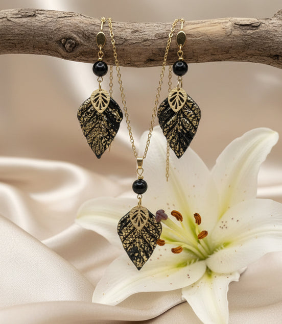 parure bijoux en obsidienne noire