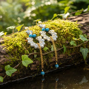 Boucles d’Oreilles Rosa Apatite en doré et chainettes