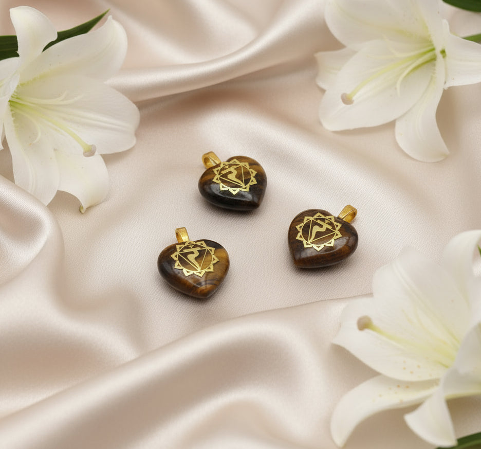 Pendentif en oeil de tigre argenté doré, simple ou coeur