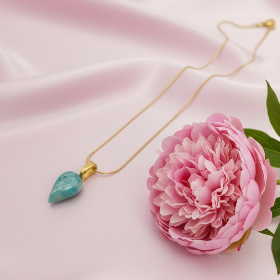 Collier fin Amazonite, argenté, doré au choix