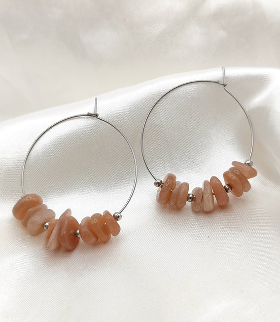 Boucles d'oreilles créoles en pierres et en acier inoxydable au choix
