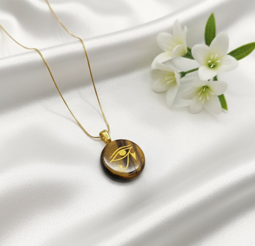 Collier doré et oeil de tigre doré, Métatron, horus, simple