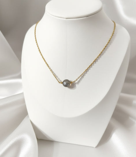 collier perle pierre de lune noire court