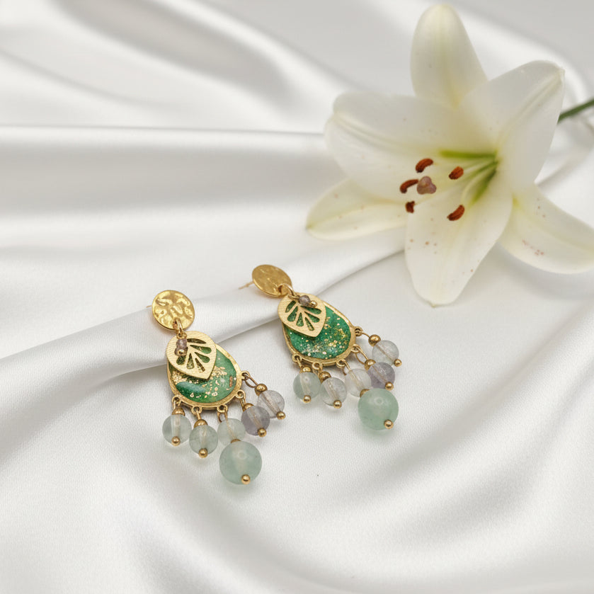 Boucles d’oreilles en Fluorite Doré