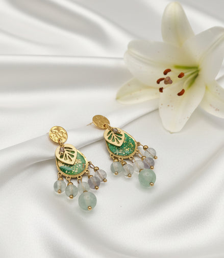 Boucles d’oreilles en Fluorite Doré