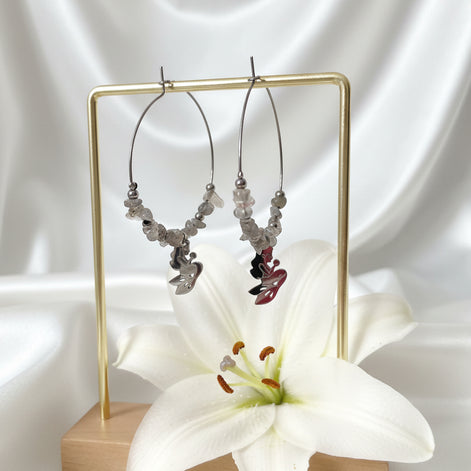 Boucles d'oreilles créoles sirène argenté en labradorite ou calcédoine bleu