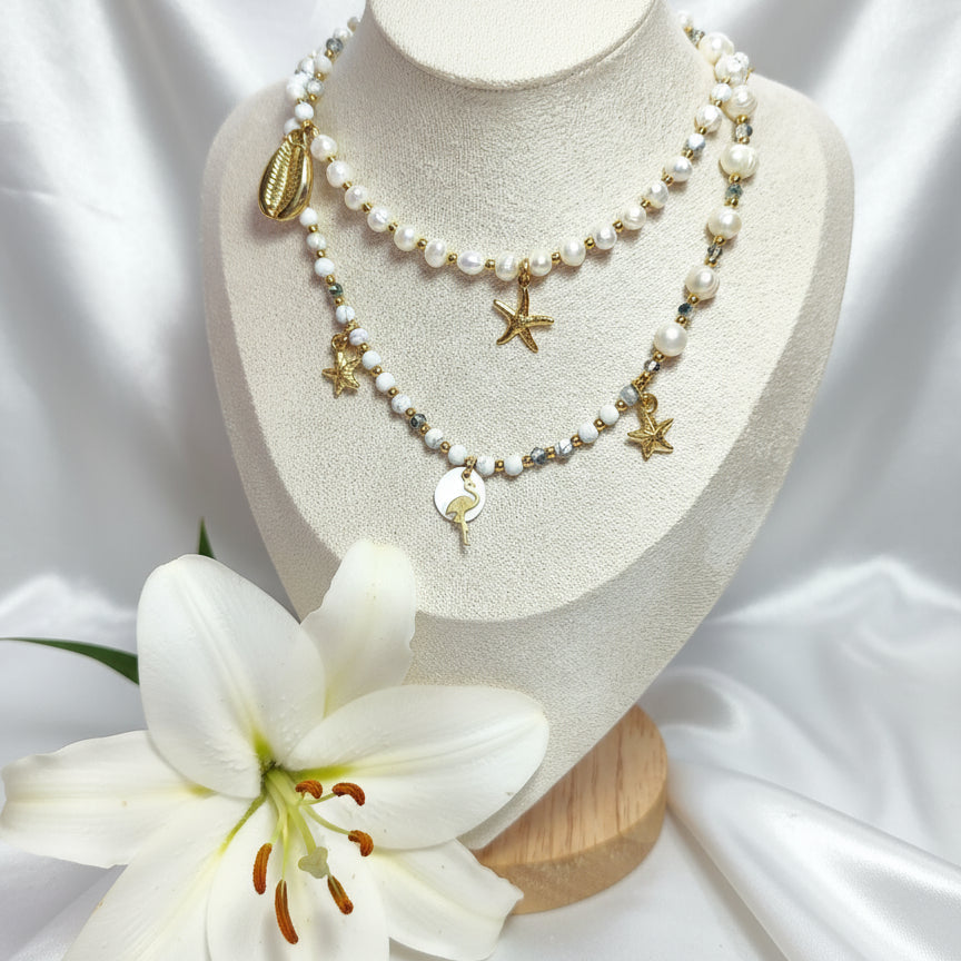 collier bracelet blanc nacré 