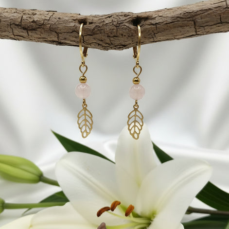 Boucles d'oreilles dorées sur mesure Pierre naturelle & fermoir au choix, faites main
