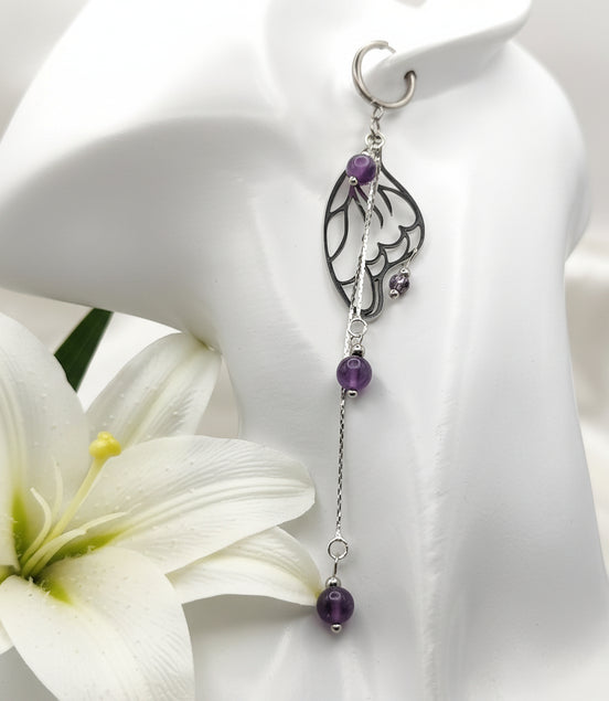 Boucles d'oreilles argentées féérique en Améthyste