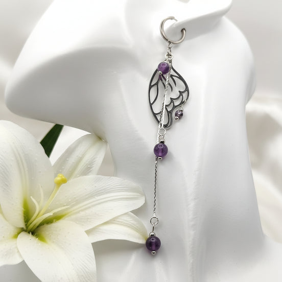 Boucles d'oreilles argentées féérique en Améthyste