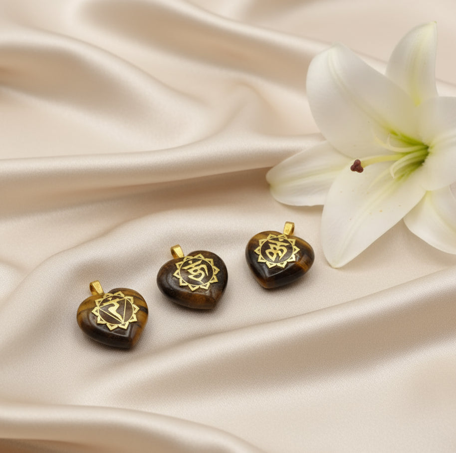 Pendentif en oeil de tigre argenté doré, simple ou coeur