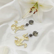 Boucles d'oreilles chat, pierre de lune, polymère