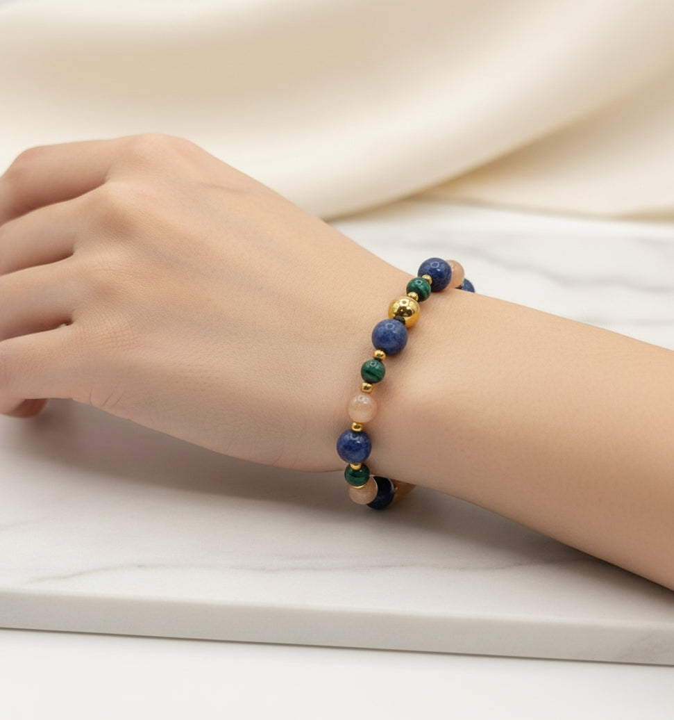 Bracelet Relation épanouie Pierre de Lune, Sodalite & Malachite