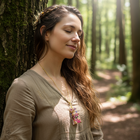 Sautoir doré en Améthyste et unaloom